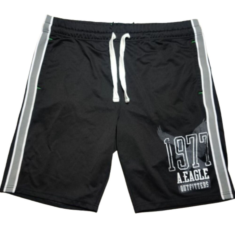 American Eagle Outfitters Men's XL Black Athletic Shorts 1977 Logo Drawstring